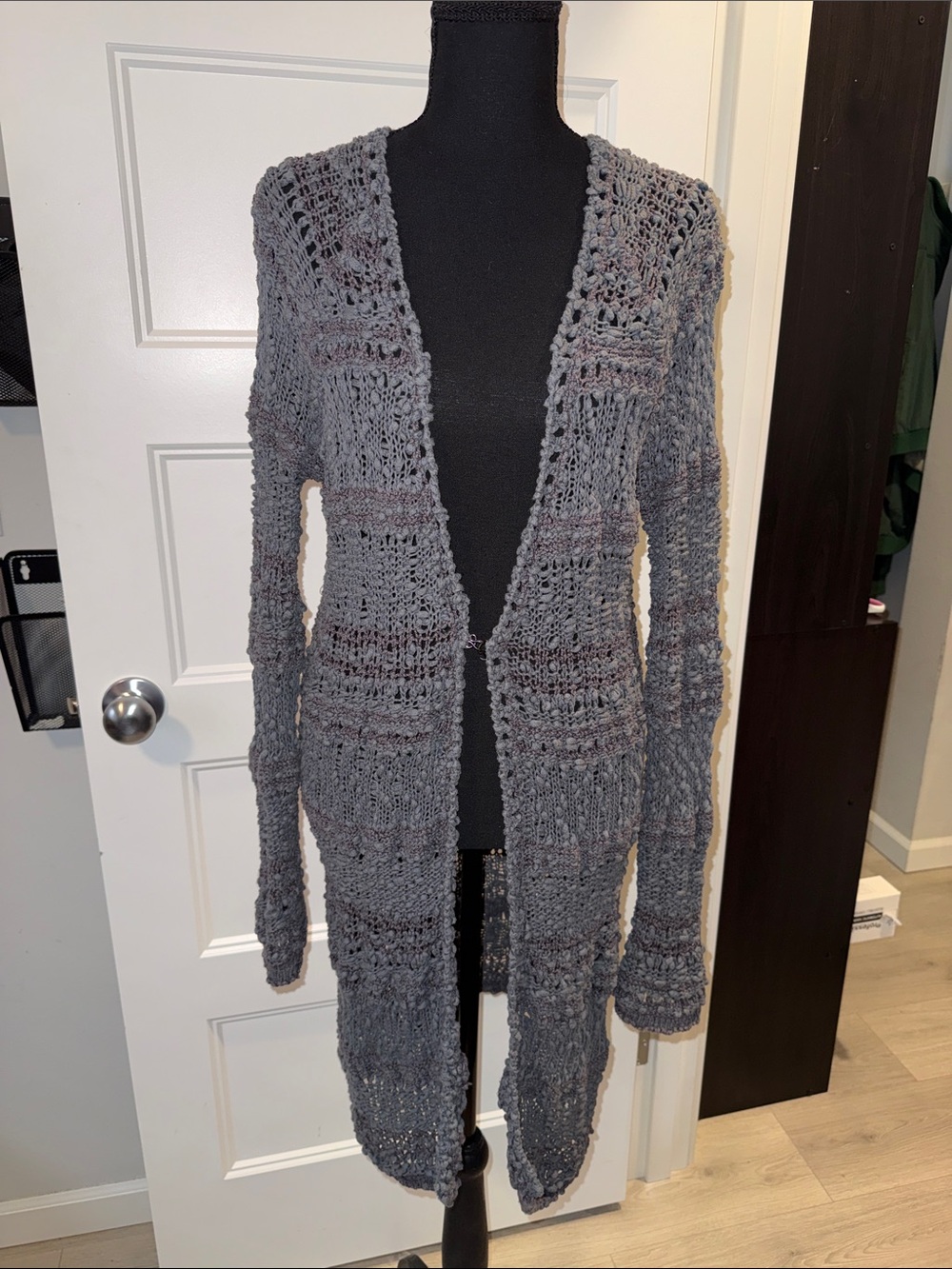 Urban Outfitters Charcoal Gray Open-Front Crochet Knit Cardigan S